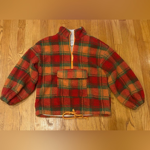 Urban outfitters J.O.A Plaid Polar Fleece 1/2 zip Jacket Oranges Shepra size XS - Picture 5 of 15